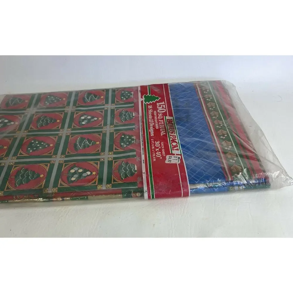 Vintage Wrapping Paper Christmas 150 Square Feet‎ Christmas Trees Snowmen NIP